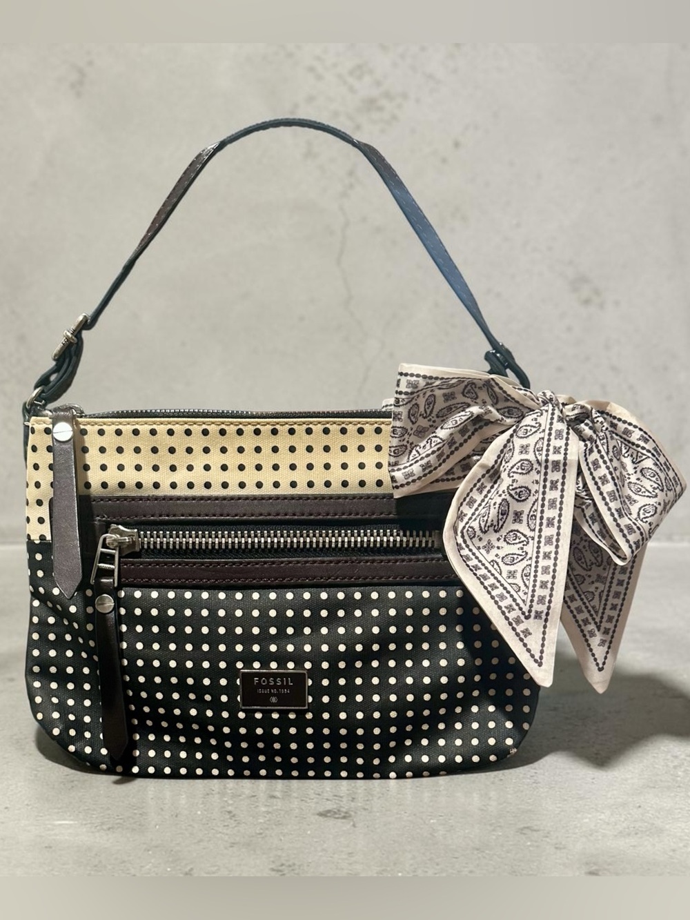 Fossil Polka Dot Shoulder Bag in Black & Gold
